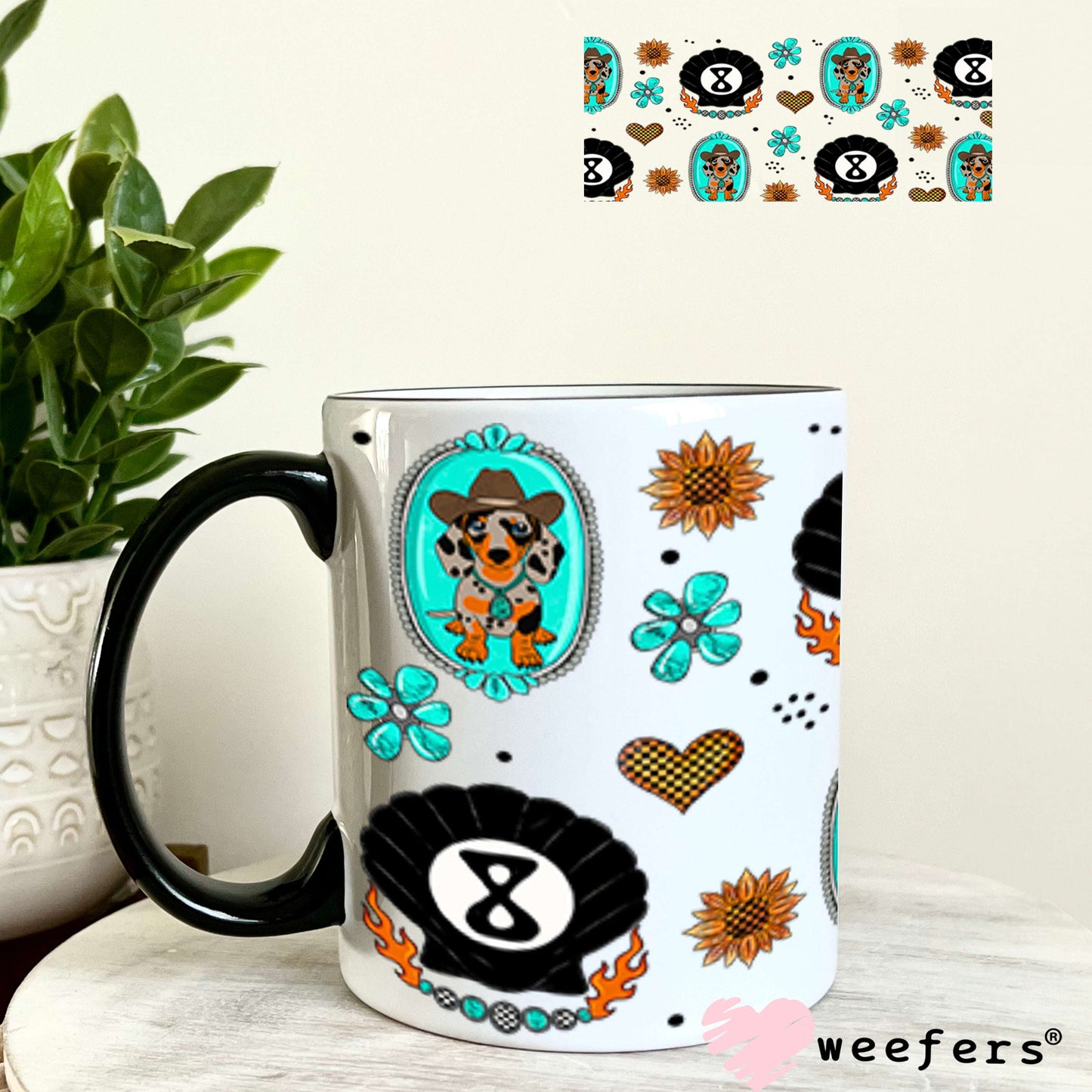 Western Dachshund and Shell Eight Balls UV DTF Cup Wrap - Weefers Exclusive Wrap Weefers