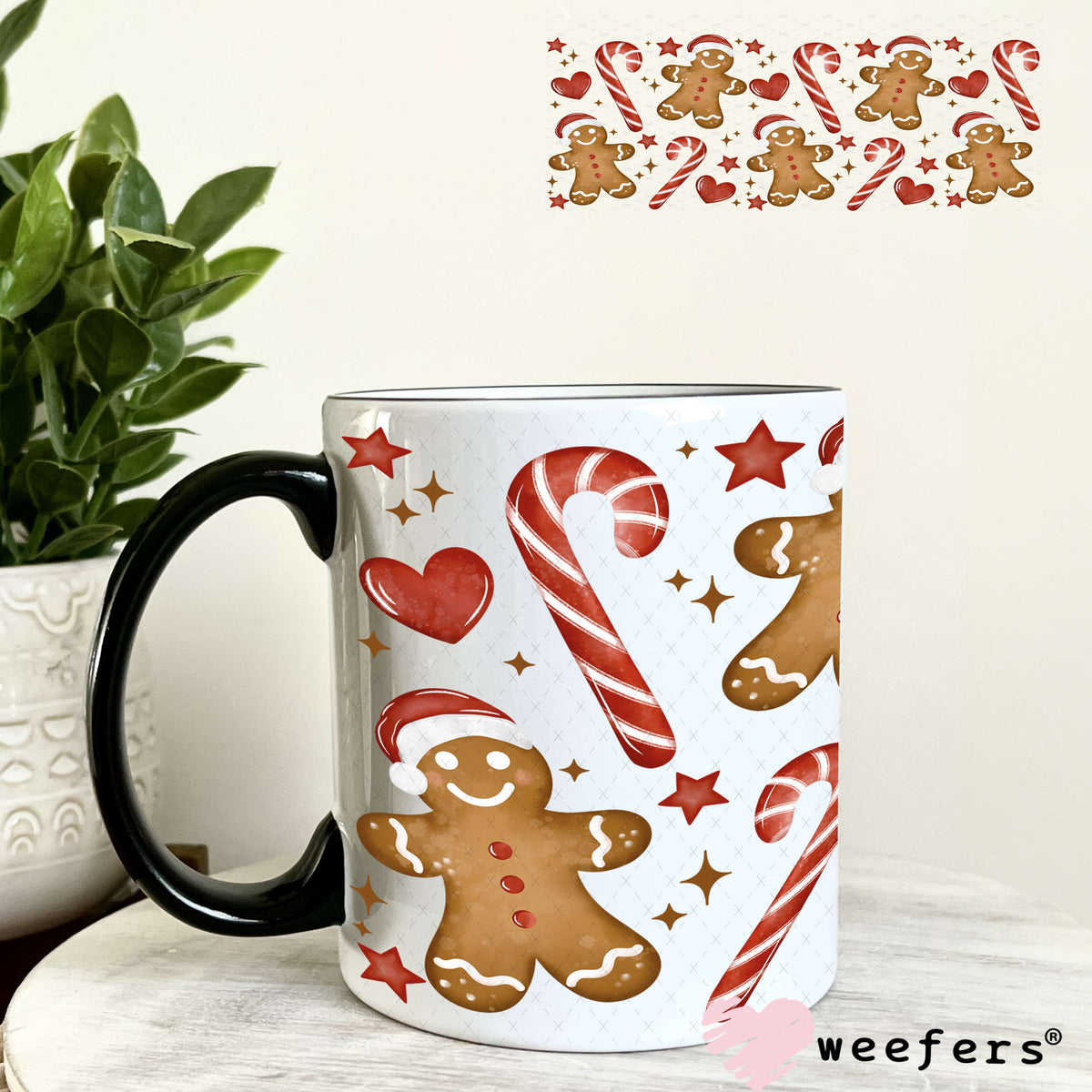 Gingerbread and Candy Canes UV DTF Cup Wrap 11oz Coffee Mug Weefers