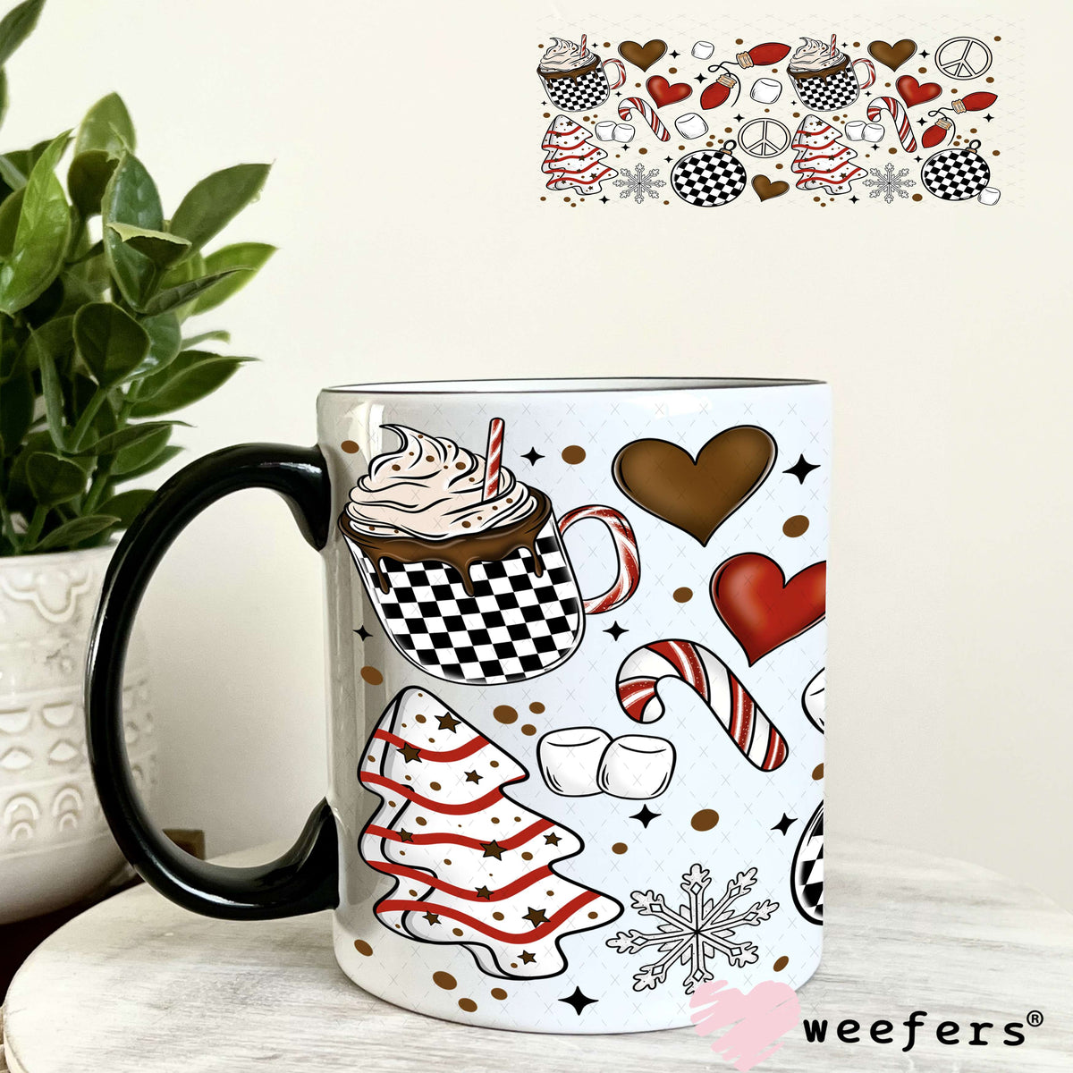 Hot Chocolate Candy Canes Christmas UV DTF Cup Wrap 11oz Coffee Mug Weefers
