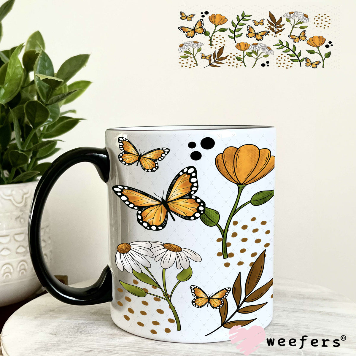 Butterflies and Daisies UV DTF Cup Wrap 11oz Coffee Mug Weefers