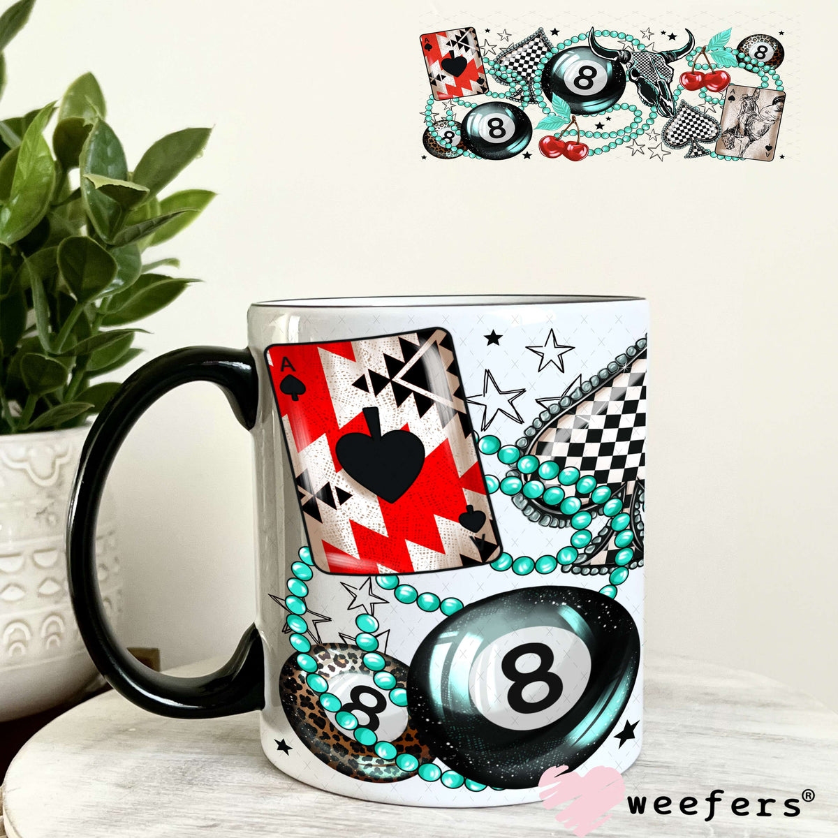Eight Ball and Turquoise Necklace UV DTF Cup Wrap 11oz Coffee Mug Weefers