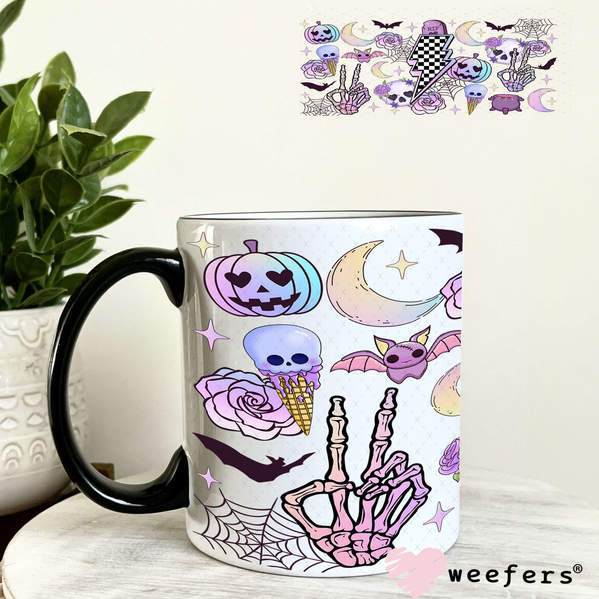 Purple Skulls and Pumpkins Halloween UV DTF Cup Wrap 11oz Coffee Mug Weefers