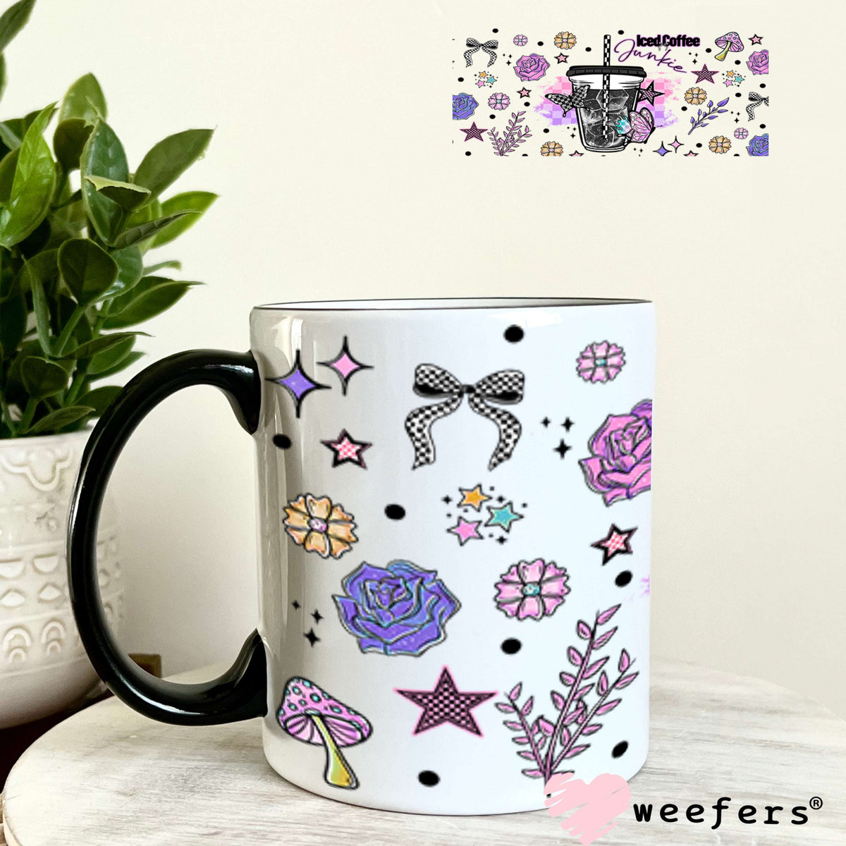 Iced Coffee Junkie UV DTF Cup Wrap - Weefers Exclusive Wrap 11oz Coffee Mug Cup Wrap Weefers