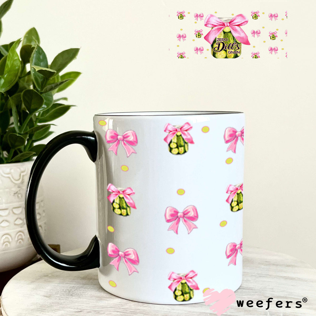 Zero Dill's Given Pickles Pink Coquette Bows UV DTF Cup Wrap - Weefers® Exclusive 11oz Coffee Mug Cup Wrap Weefers