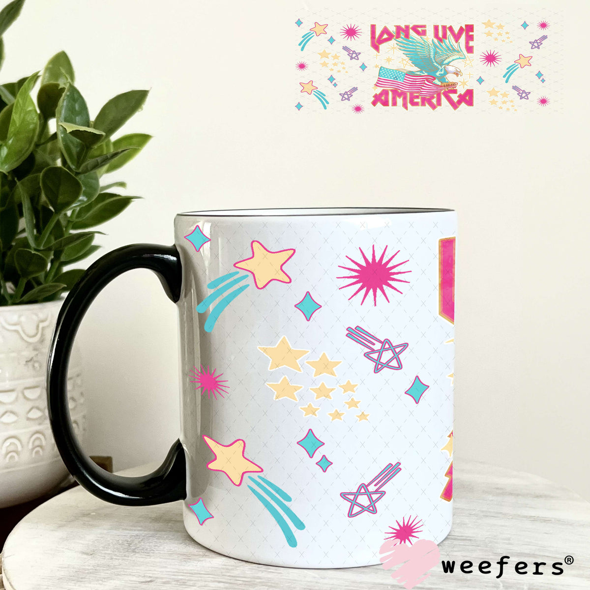 Long Live America Pink and Teal UV DTF Cup Wrap - Weefers Exclusive Wrap 11oz Coffee Mug Weefers
