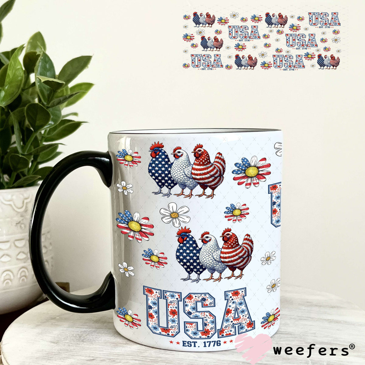 USA Patriotic Chickens UV DTF Cup Wrap - Weefers Exclusive Wrap 11oz Coffee Mug Weefers