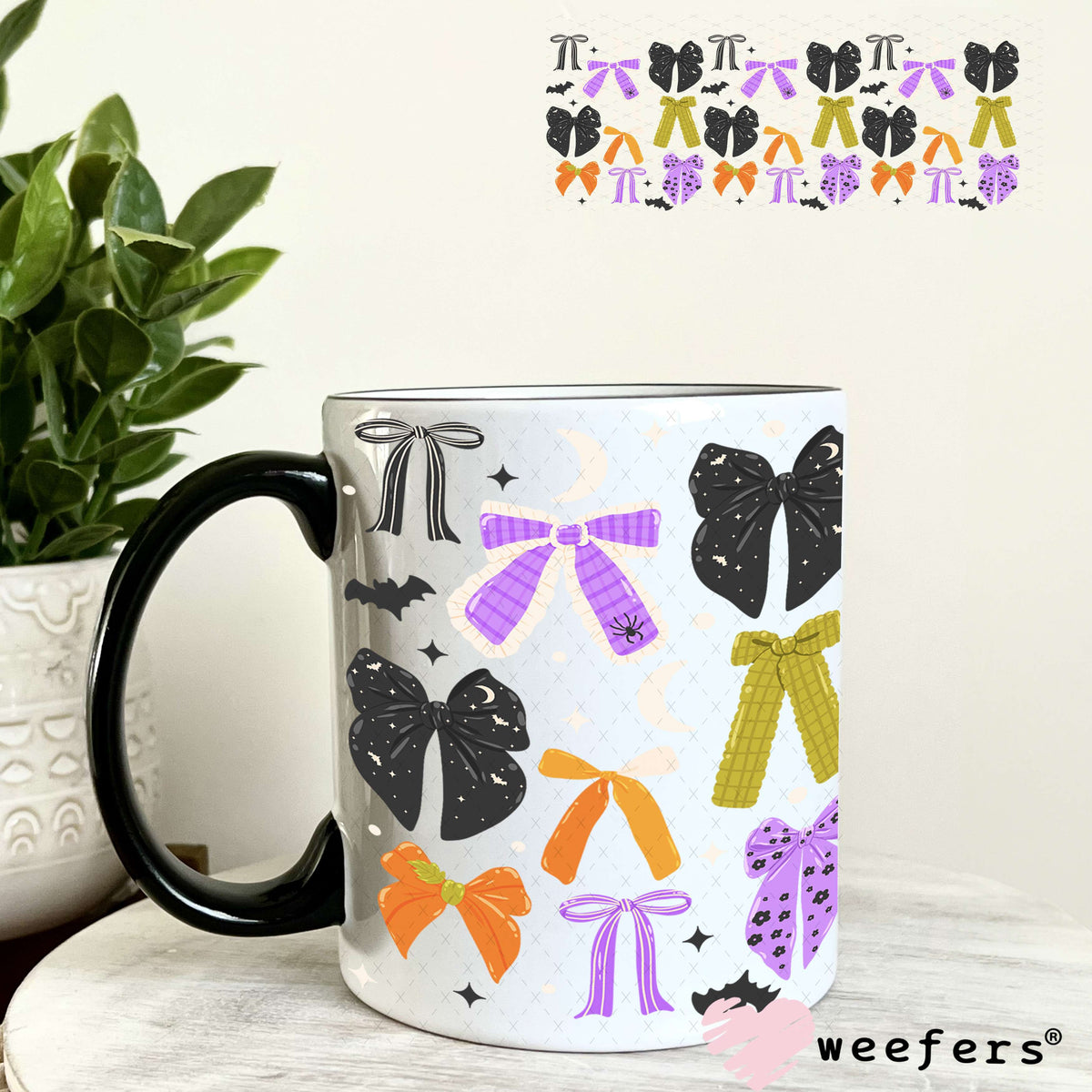 Halloween Bows UV DTF Cup Wrap 11oz Coffee Mug Weefers
