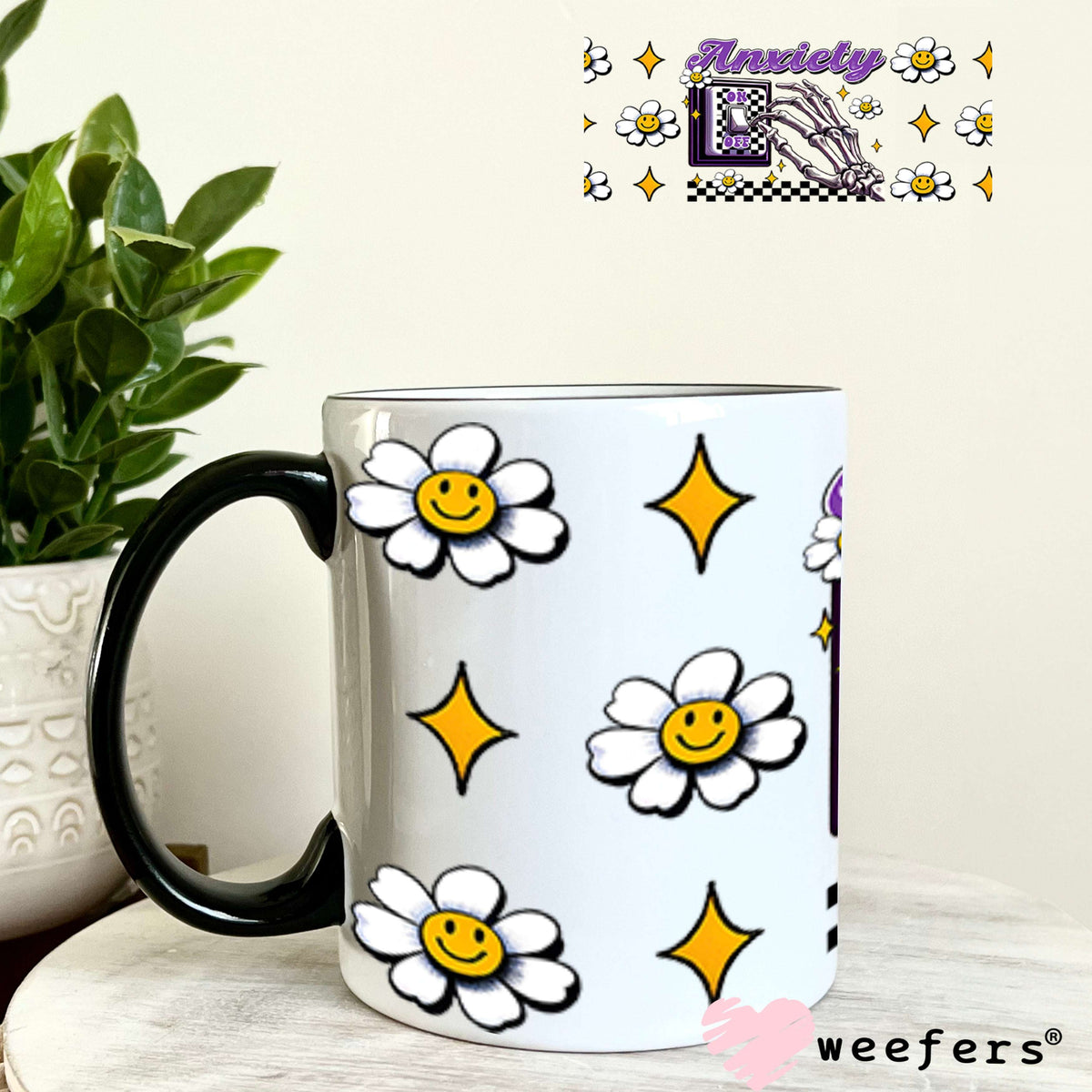 Anxiety On Purple UV DTF Cup Wrap - Weefers Exclusive 11oz Coffee Mug Cup Wrap Weefers