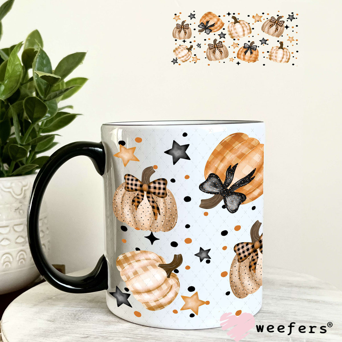 Fall Plaid Pumpkins UV DTF Cup Wrap 11oz Coffee Mug Weefers