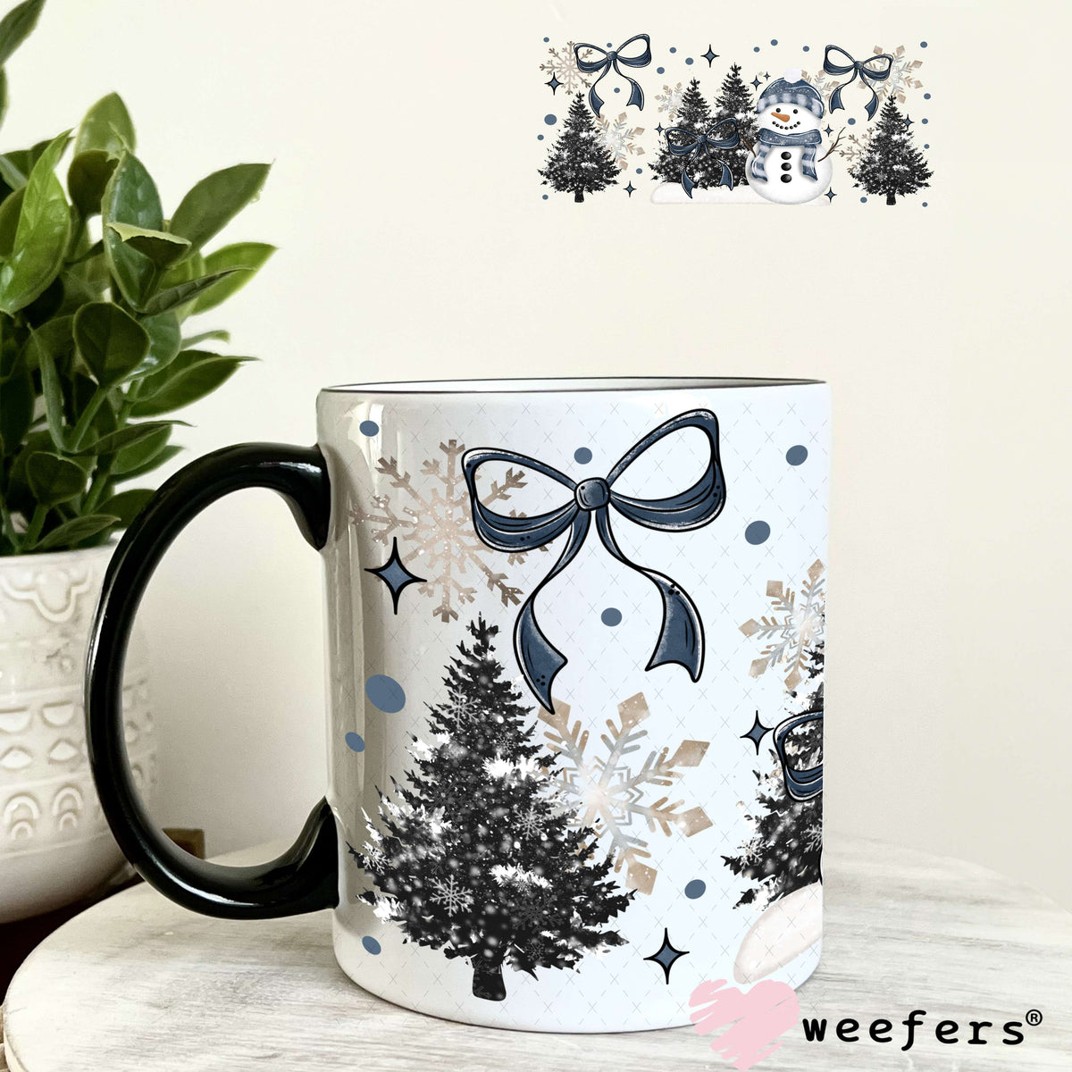 Navy Blue Snowman Christmas UV DTF Cup Wrap 11oz Coffee Mug Weefers