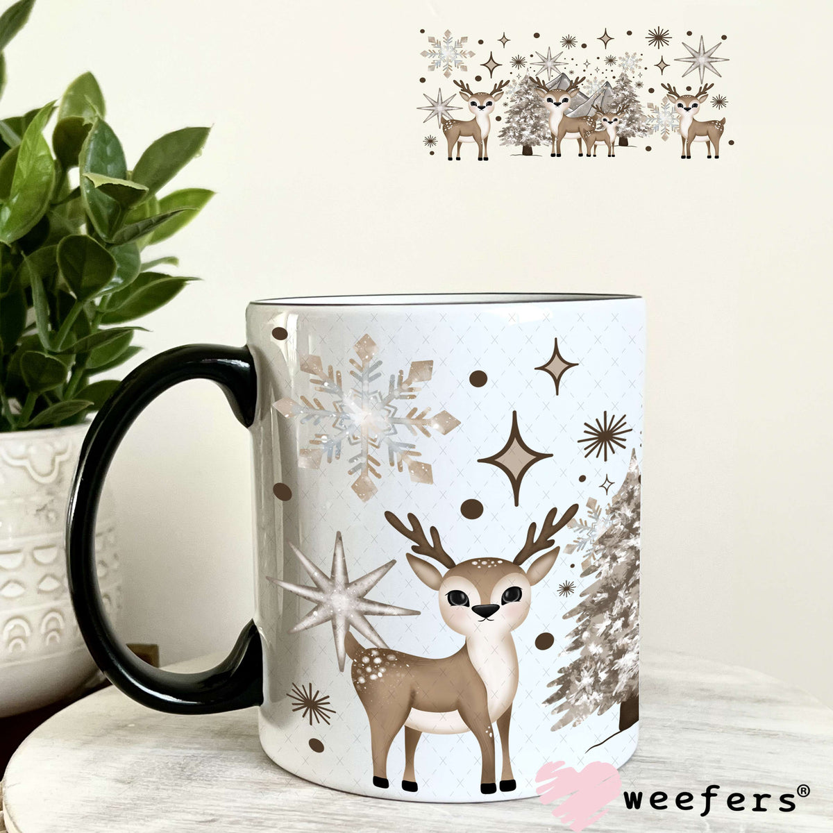 Winter Wonderland Reindeer UV DTF Cup Wrap 11oz Coffee Mug Weefers
