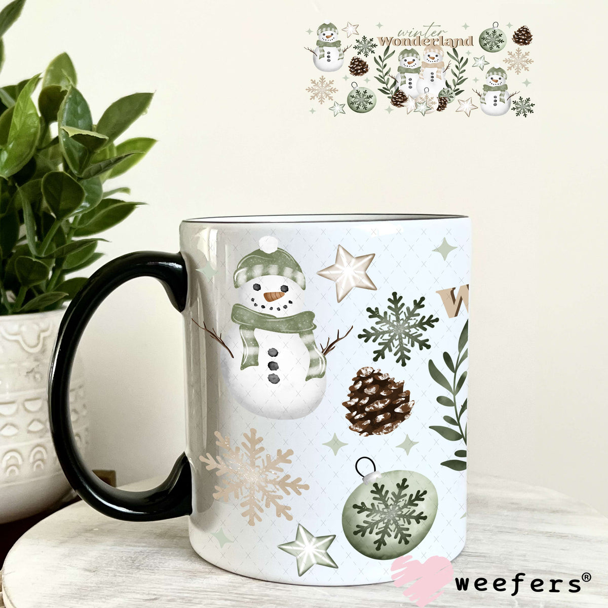 Mint Wonderland Snowmen UV DTF Cup Wrap 11oz Coffee Mug Weefers
