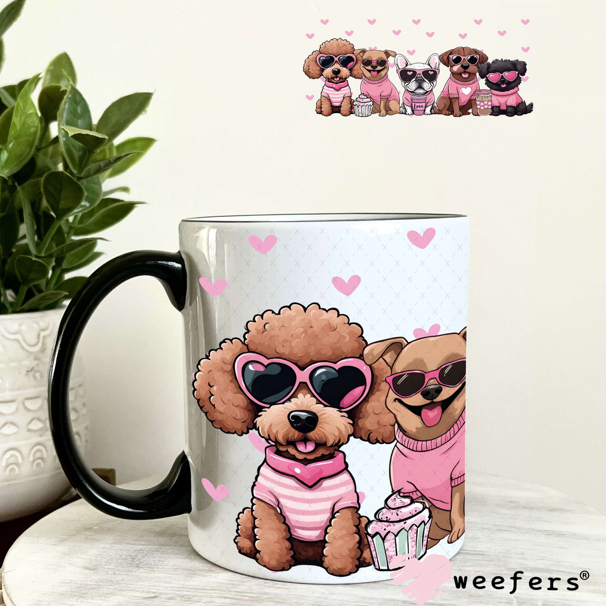 Pink Lady Dogs UV DTF Cup Wrap 11oz Coffee Mug Weefers