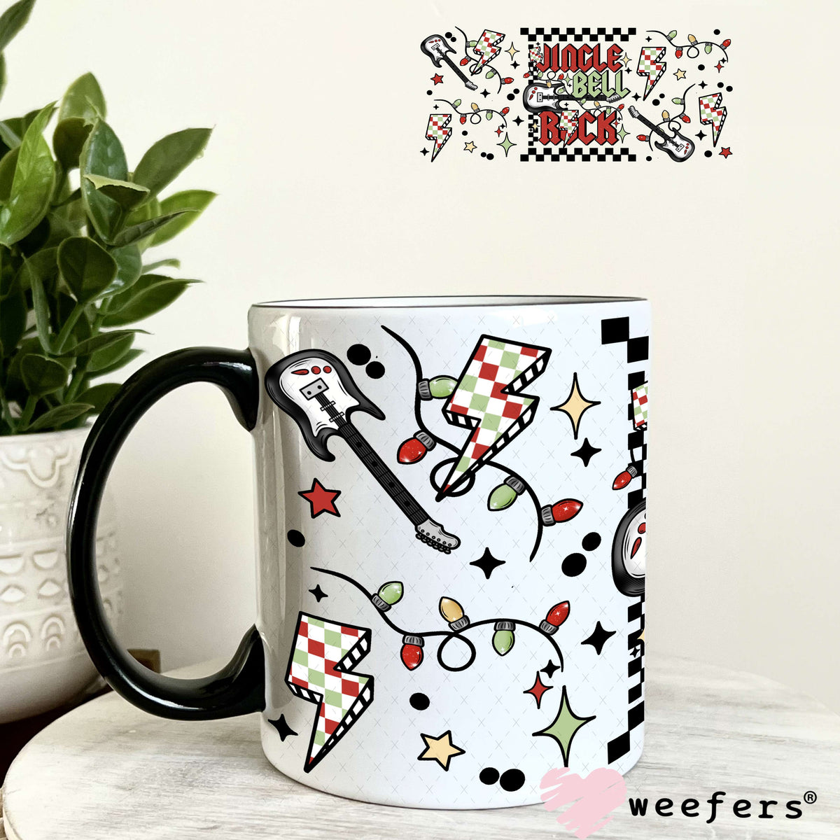 Jingle Bell Rock Red Green Black UV DTF Cup Wrap 11oz Coffee Mug Weefers