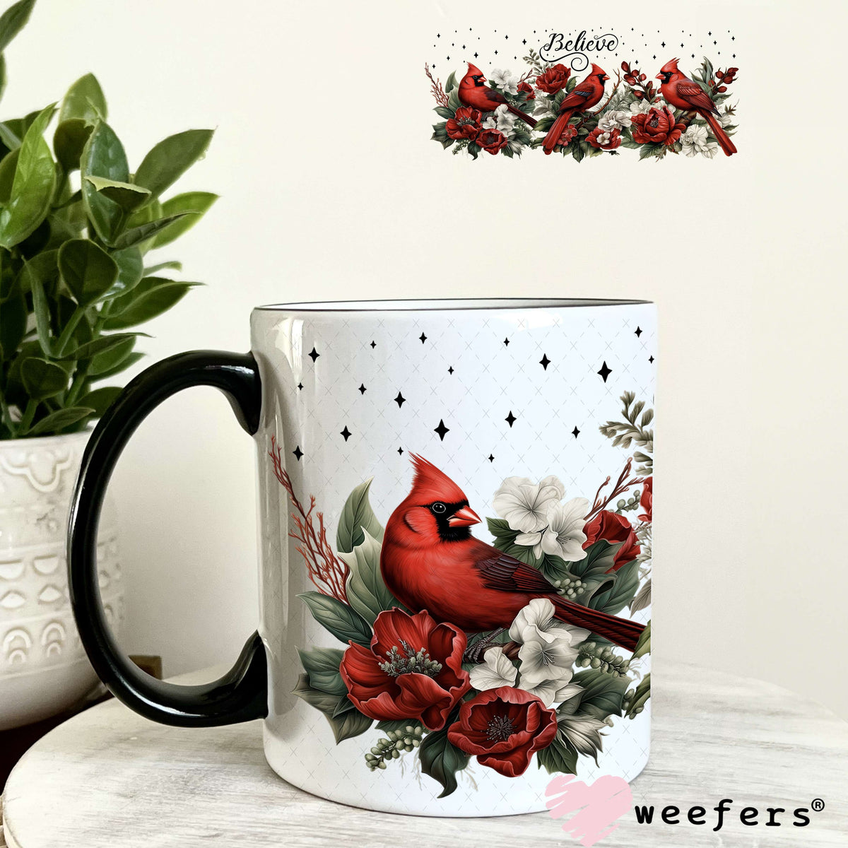 Believe Red Cardinals UV DTF Cup Wrap 11oz Coffee Mug Weefers