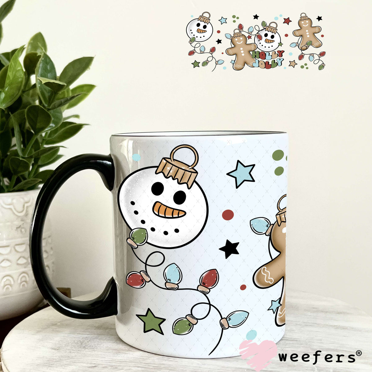 Holly Jolly Christmas UV DTF Cup Wrap 11oz Coffee Mug Weefers