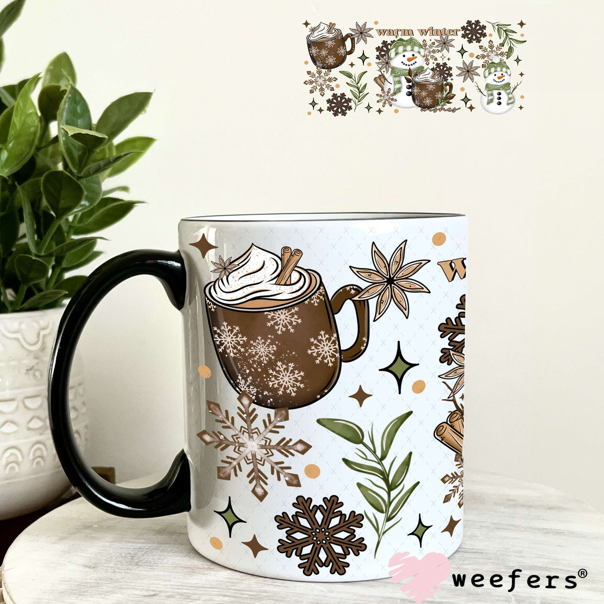 Warm Winter Christmas Hot Chocolate UV DTF Cup Wrap 11oz Coffee Mug Weefers