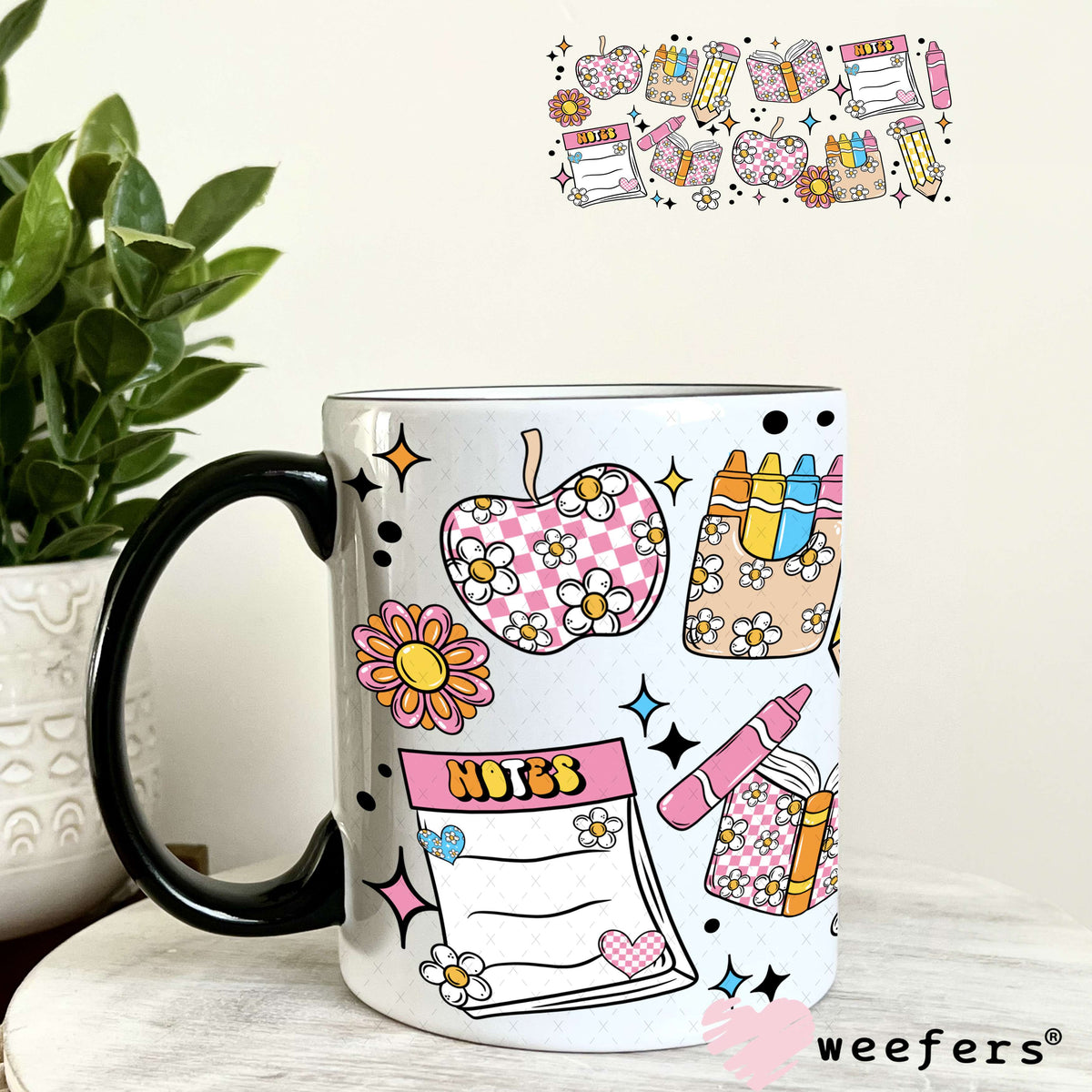 School Days Checkered Florals UV DTF Cup Wrap 11oz Coffee Mug Weefers