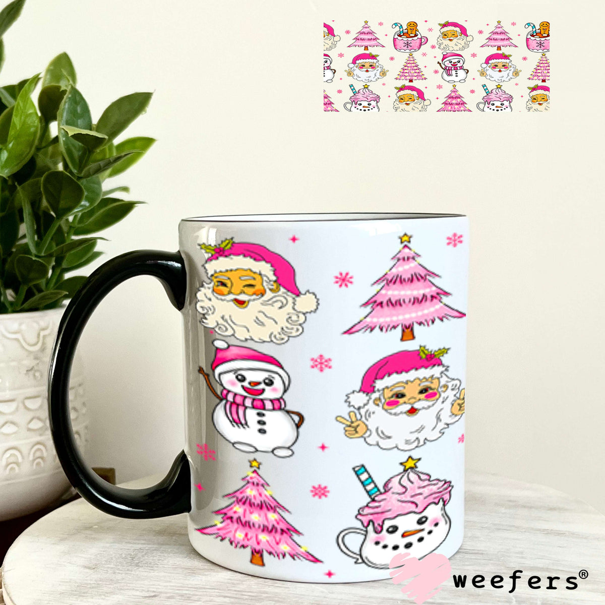Pink Christmas UV DTF Cup Wrap - Weefers Exclusive 11oz Coffee Mug Cup Wrap Weefers