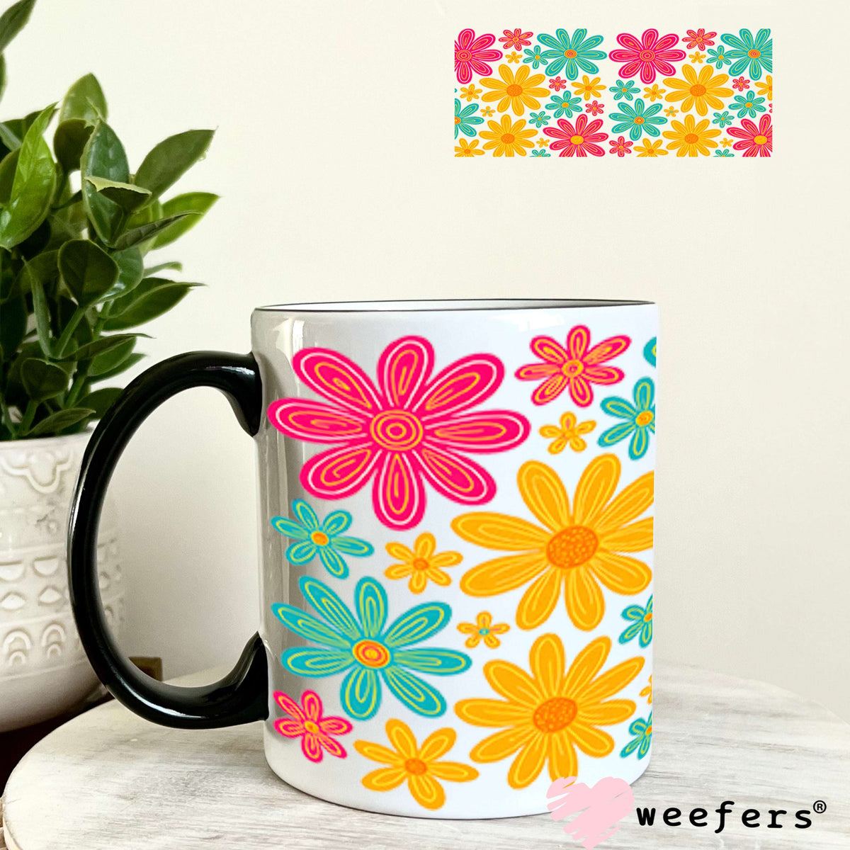 Happy Daisy Flowers UV DTF Cup Wrap - Weefers Exclusive 11oz Coffee Mug Cup Wrap Weefers
