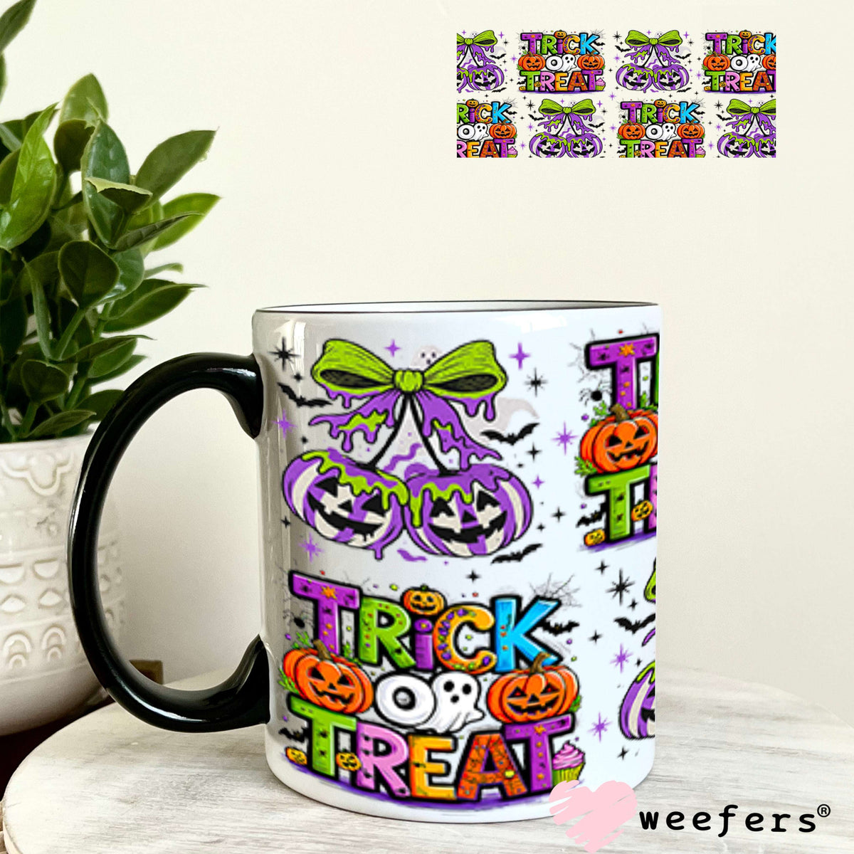 Trick or Treat Juice Cherry Bows UV DTF Cup Wrap - Weefers Exclusive 11oz Coffee Mug Cup Wrap Weefers