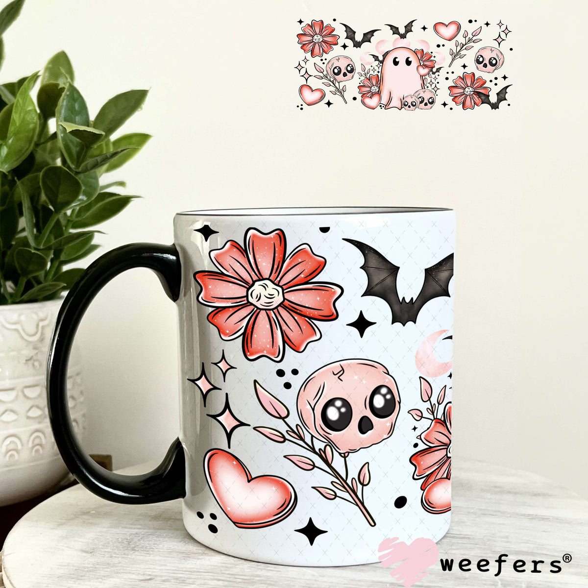 Spooky Coral Ghosts UV DTF Cup Wrap 11oz Coffee Mug Weefers