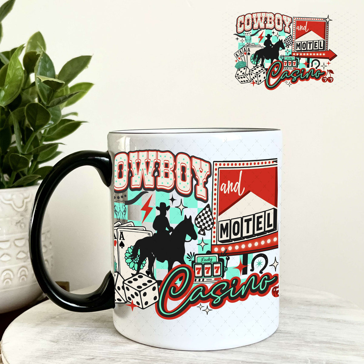Cowboy Casino UV DTF Decal 11oz Coffee Mug Weefers