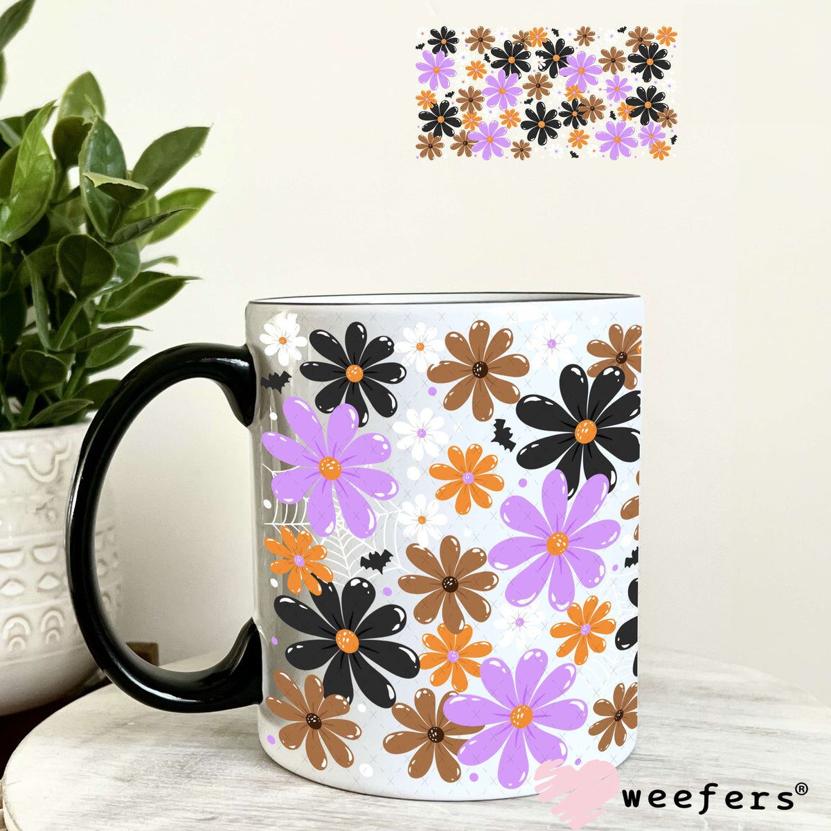 Halloween Daisy Flowers UV DTF Cup Wrap 11oz Coffee Mug Weefers