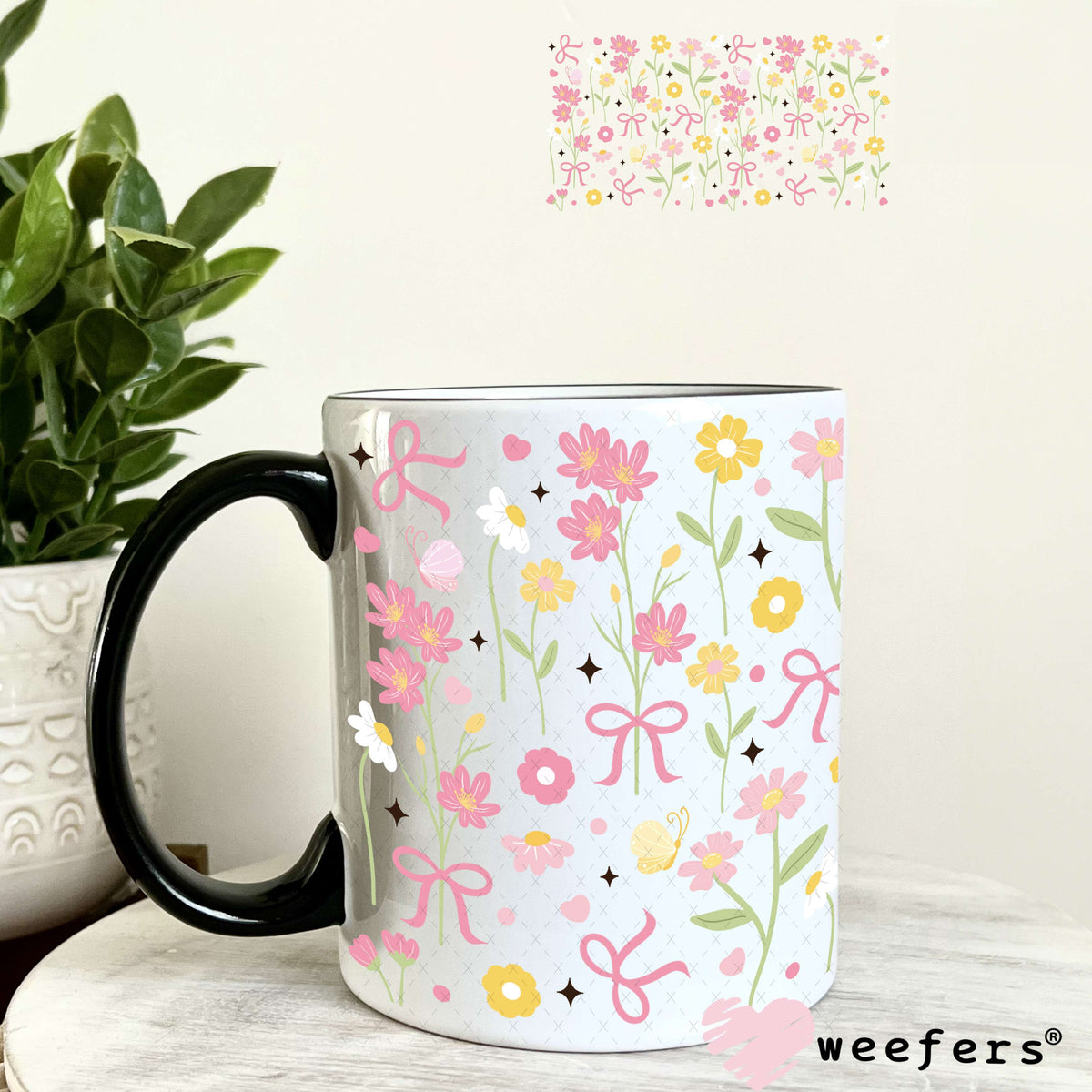 Dainty Flowers and Coquette Bows UV DTF Cup Wrap 11oz Coffee Mug Weefers