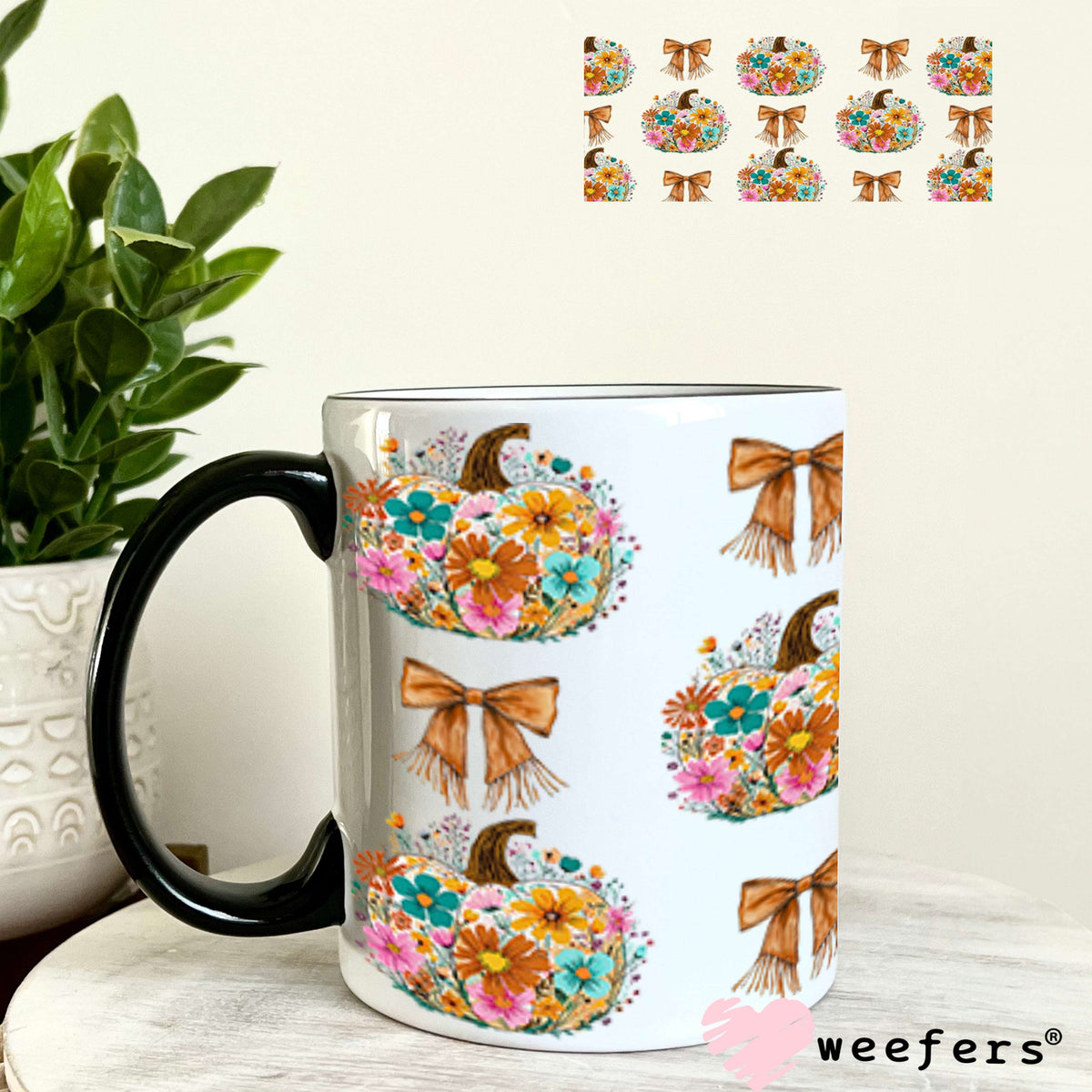Floral Pumpkin UV DTF Cup Wrap - Weefers Exclusive 11oz Coffee Mug Cup Wrap Weefers