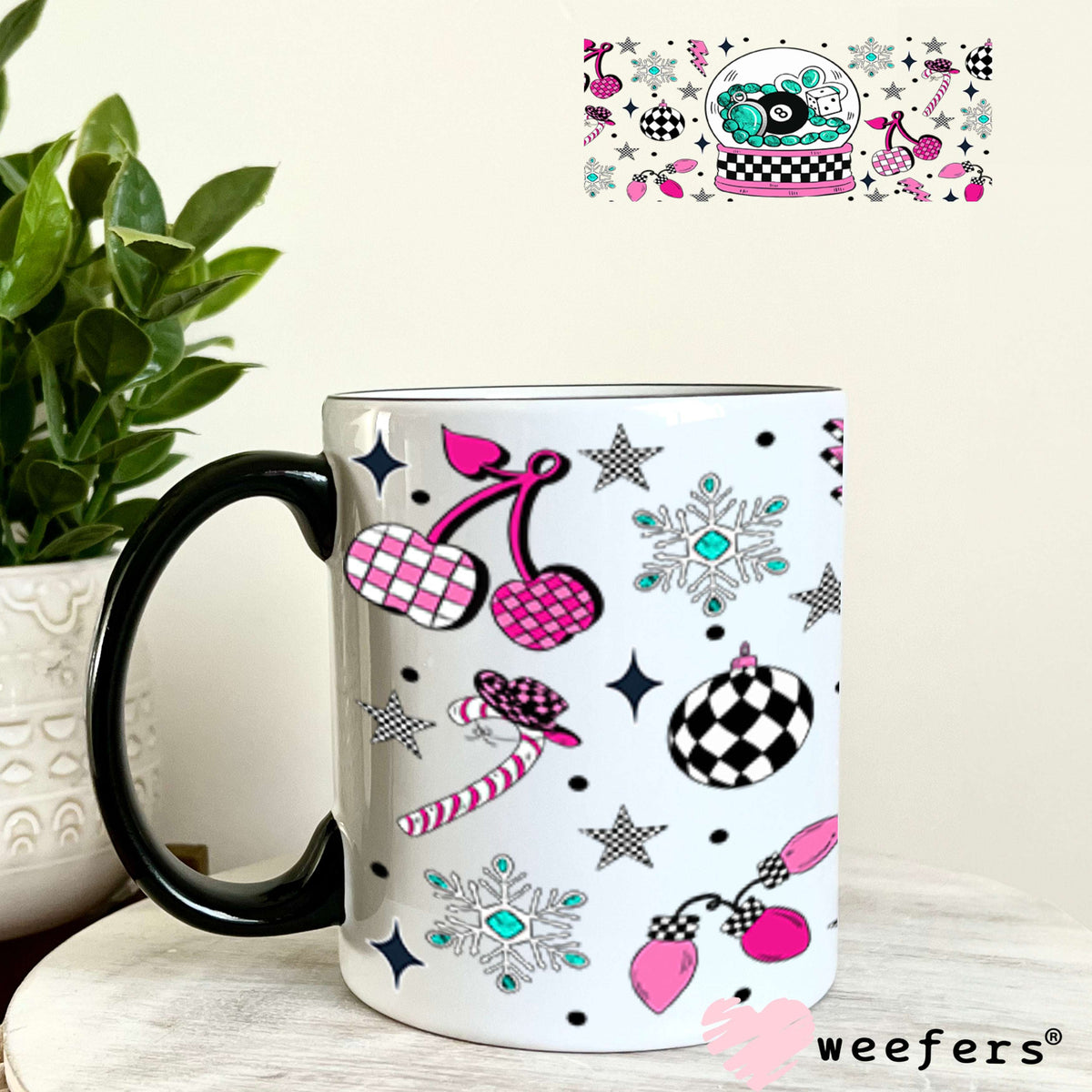 Turquoise Snowball Christmas UV DTF Cup Wrap - Weefers Exclusive 11oz Coffee Mug Cup Wrap Weefers