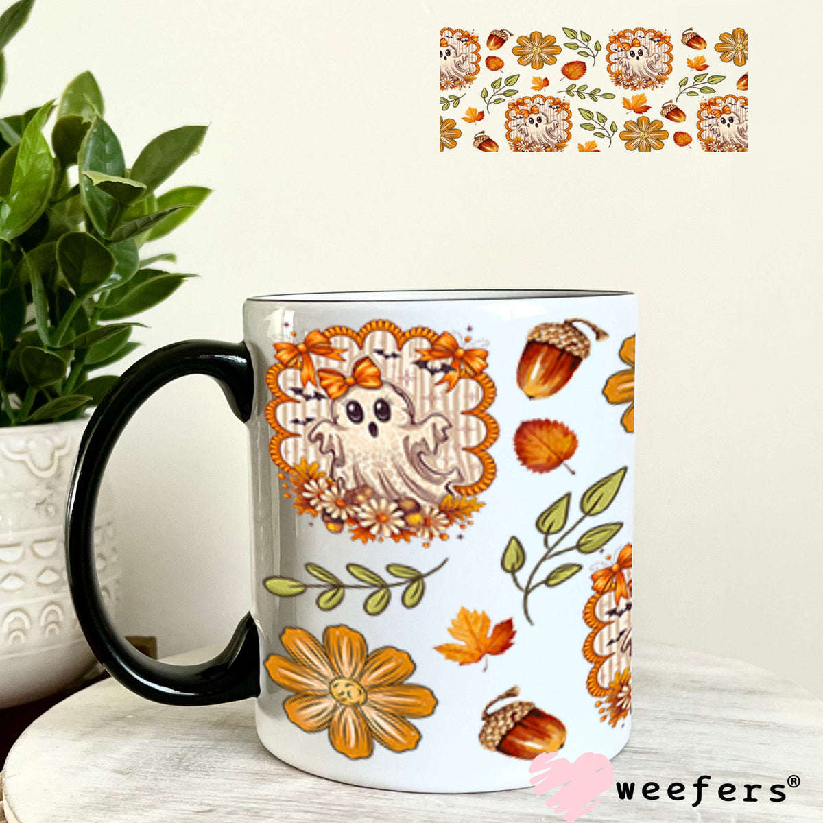 Fall Ghostie UV DTF Cup Wrap - Weefers® Exclusive 11oz Coffee Mug Cup Wrap Weefers