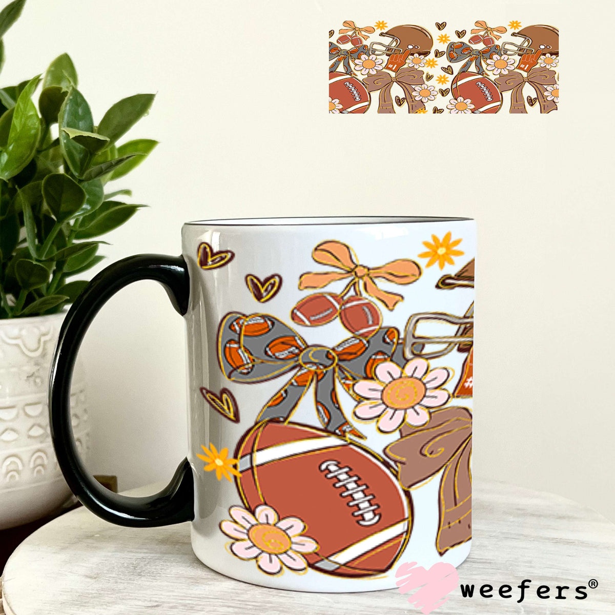 Football Coquette Bows and Flowers UV DTF Cup Wrap - Weefers Exclusive 11oz Coffee Mug Cup Wrap Weefers