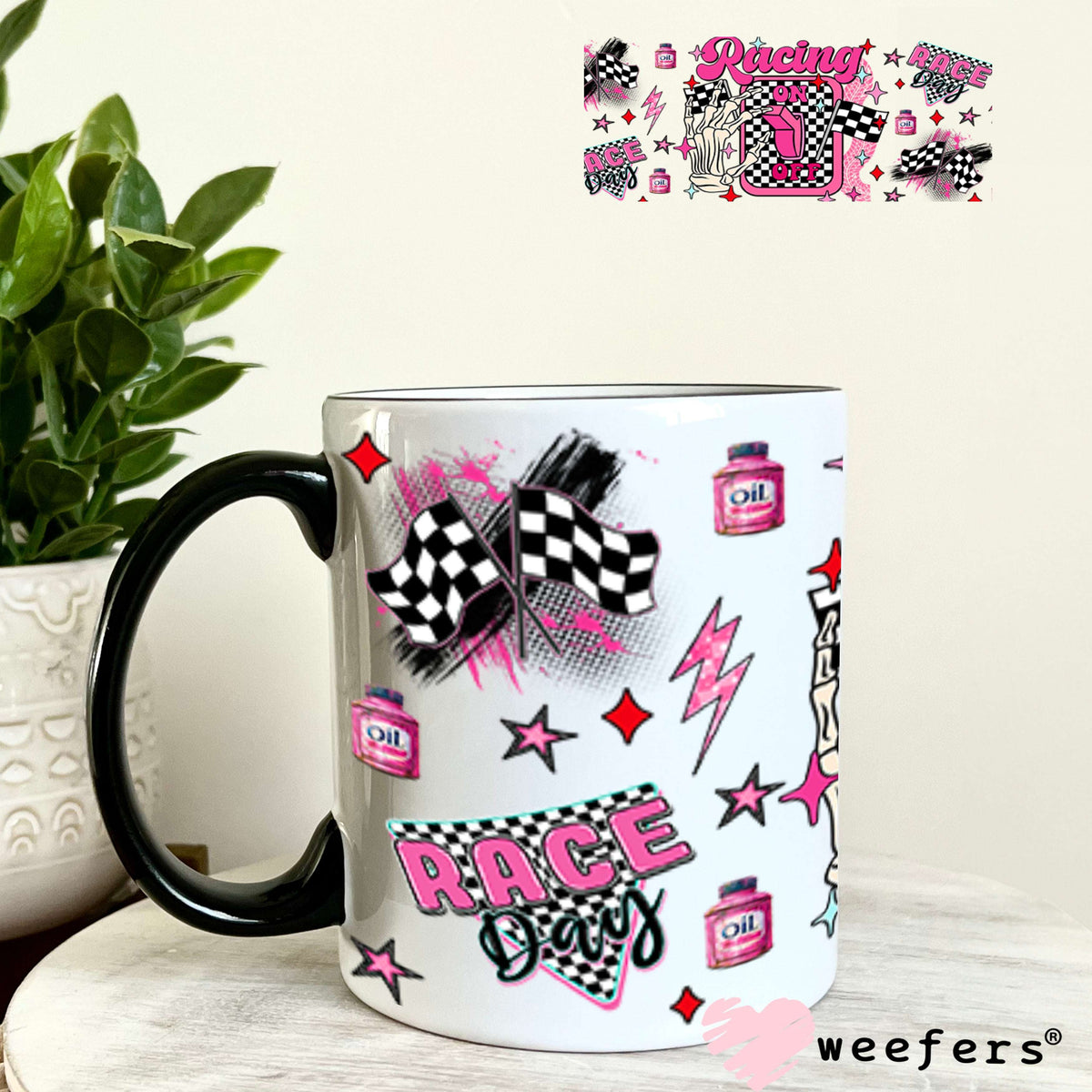 Racing On Pink UV DTF Cup Wrap - Weefers Exclusive 11oz Coffee Mug Cup Wrap Weefers