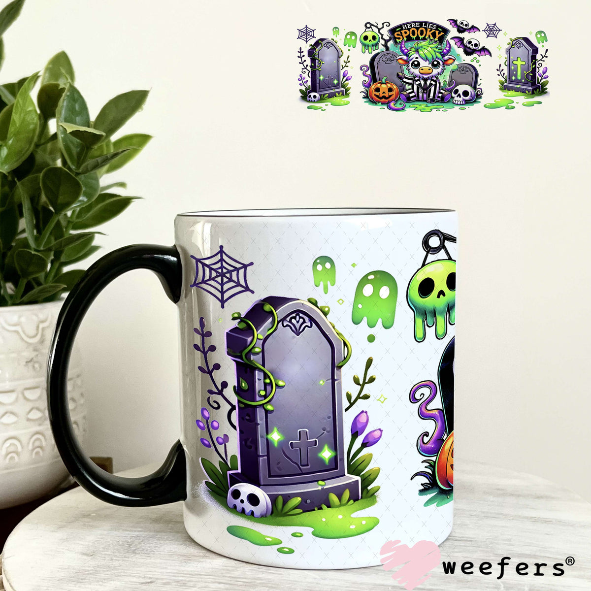 Here Lies Spooky UV DTF Cup Wrap 11oz Coffee Mug Weefers