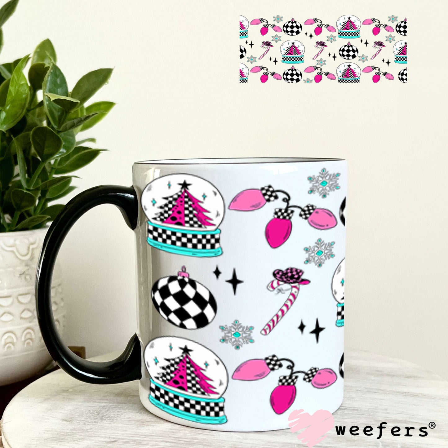 Western Christmas Pink and Black UV DTF Cup Wrap - Weefers Exclusive Weefers