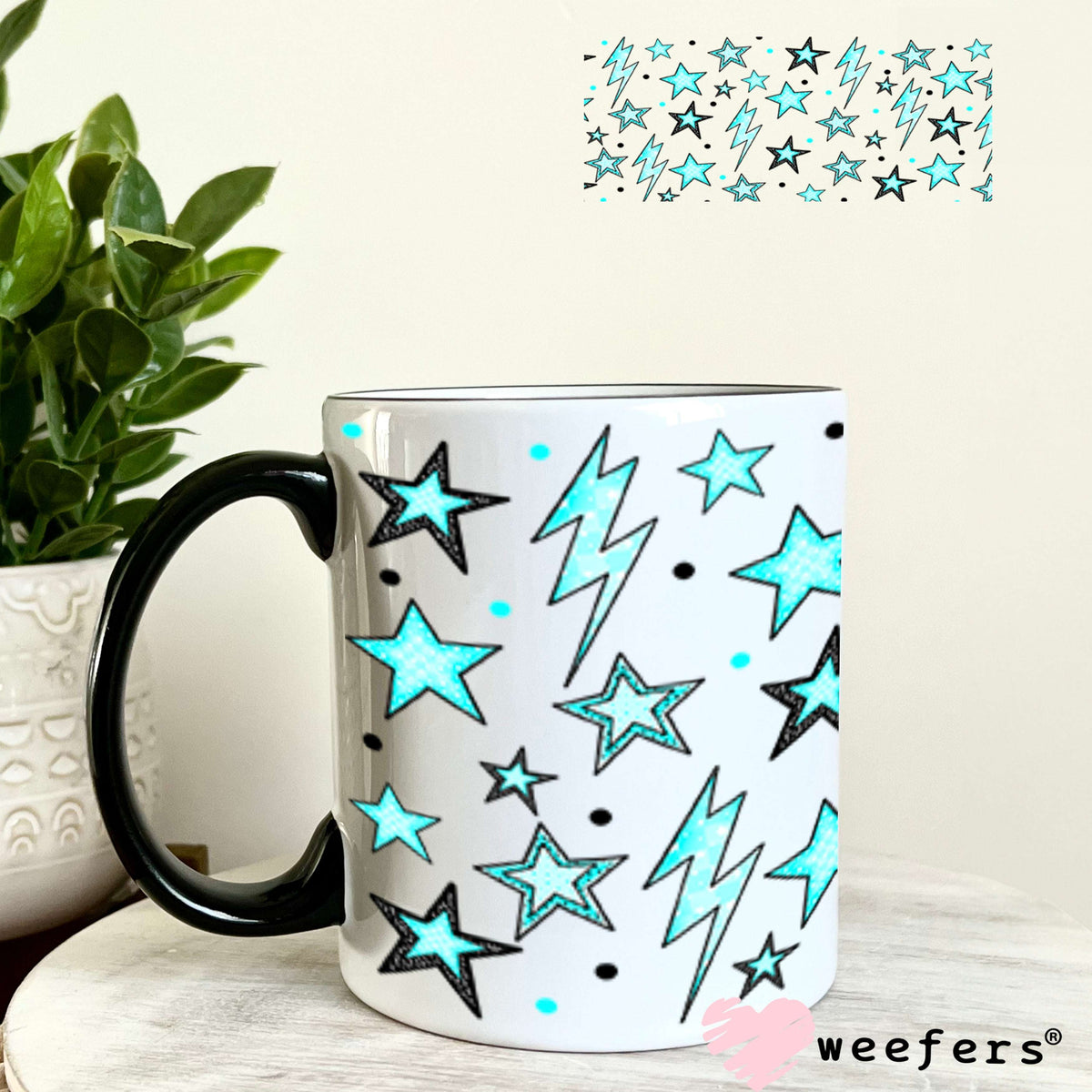 Blue Stars and Lightening Bolts UV DTF Cup Wrap - Weefers® Exclusive 11oz Coffee Mug Cup Wrap Weefers