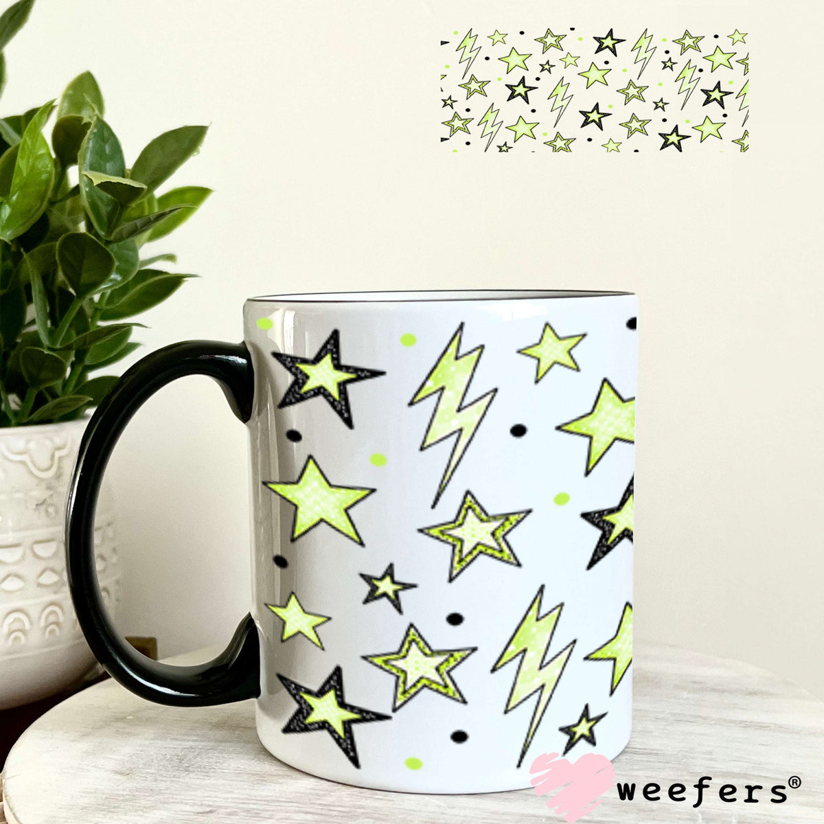 Yellow Stars and Lightening Bolts UV DTF Cup Wrap - Weefers Exclusive 11oz Coffee Mug Cup Wrap Weefers