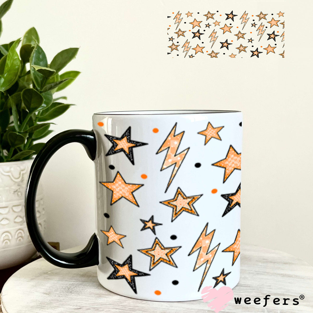 Orange Stars and Lightening Bolts UV DTF Cup Wrap - Weefers Exclusive 11oz Coffee Mug Cup Wrap Weefers
