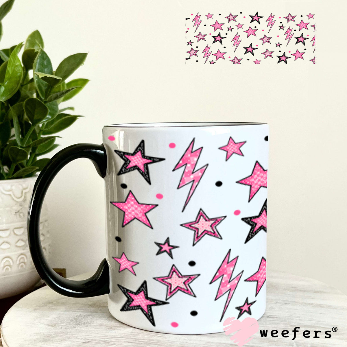 Pink Stars and Lightening Bolts UV DTF Cup Wrap - Weefers® Exclusive 11oz Coffee Mug Cup Wrap Weefers