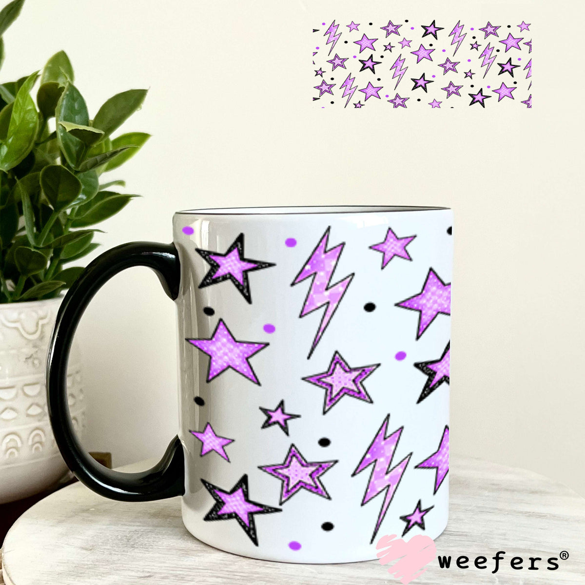 Purple Stars and Lightening Bolts UV DTF Cup Wrap - Weefers® Exclusive 11oz Coffee Mug Cup Wrap Weefers