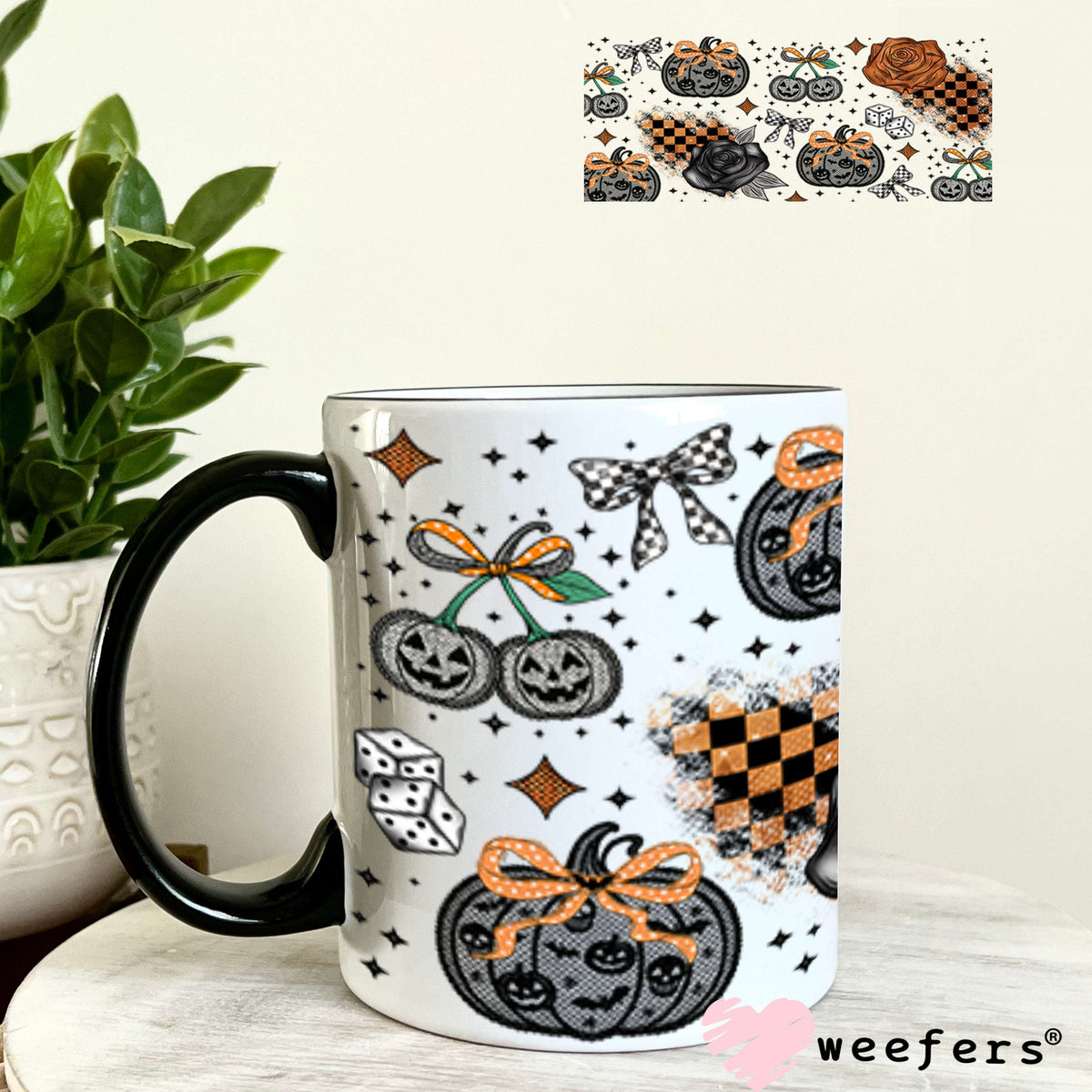 Black Lace Pumpkins and Roses UV DTF Cup Wrap - Weefers Exclusive 11oz Coffee Mug Cup Wrap Weefers