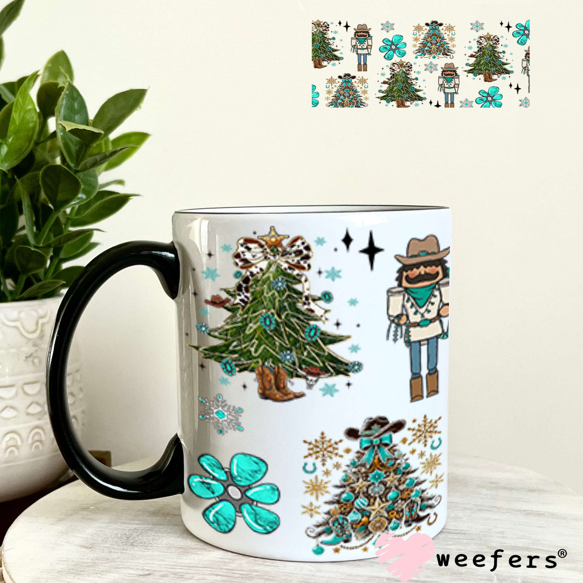 Western Nutcracker Christmas Trees UV DTF Cup Wrap - Weefers Exclusive 11oz Coffee Mug Cup Wrap Weefers