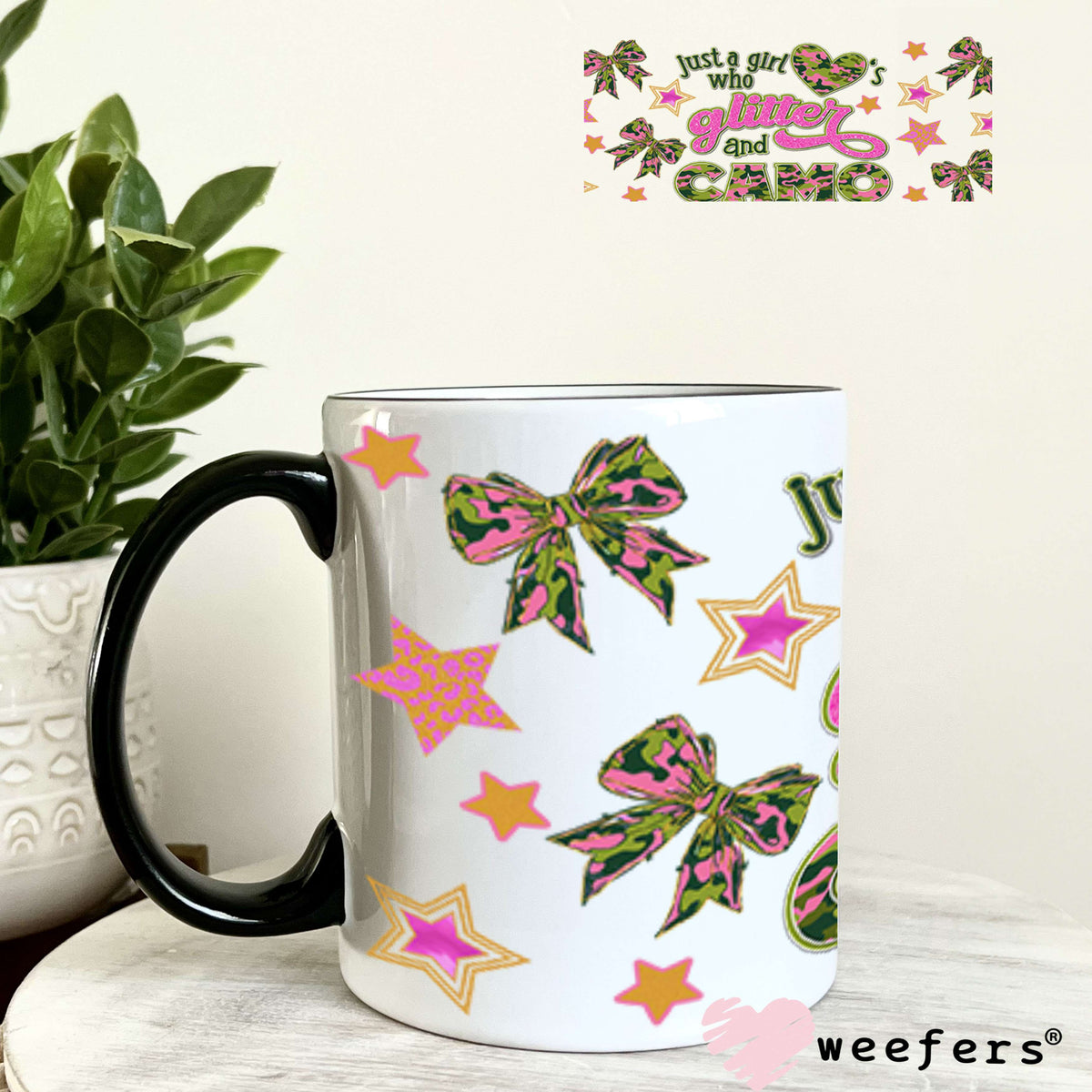 Just a Girl Who Love's Glitter and Camo UV DTF Cup Wrap - Weefers® Exclusive 11oz Coffee Mug Cup Wrap Weefers