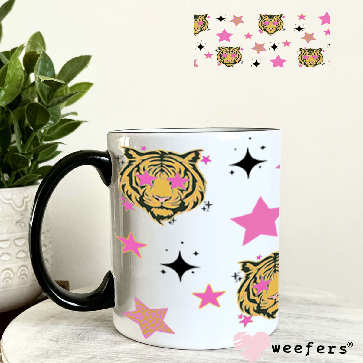 Tiger Blood Pink Star Eyes UV DTF Cup Wrap - Weefers Exclusive 11oz Coffee Mug Cup Wrap Weefers