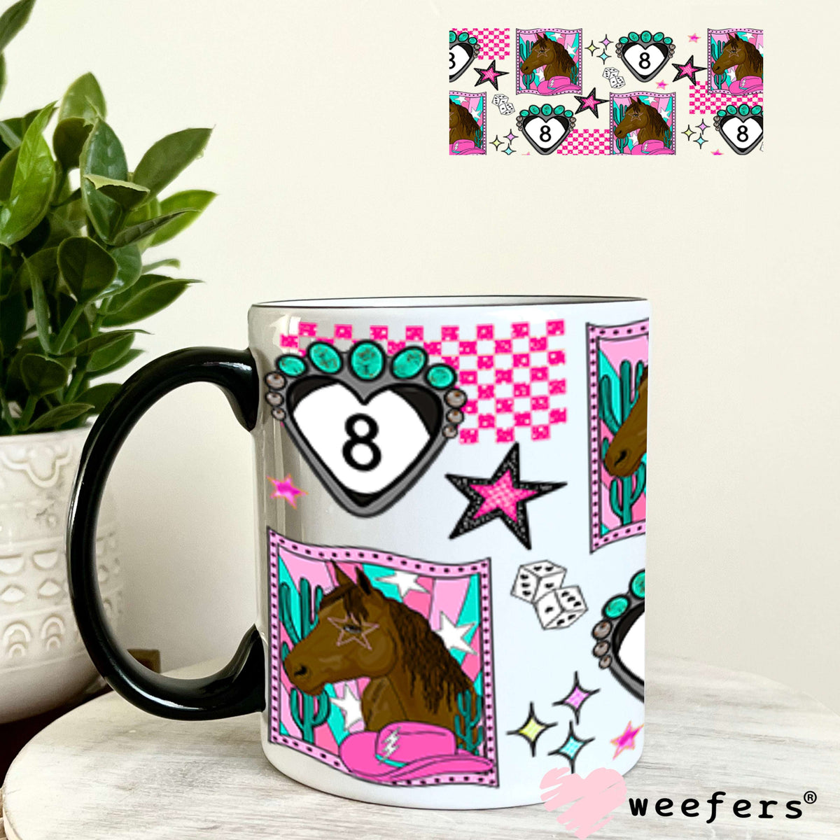 Pink Pony UV DTF Cup Wrap - Weefers Exclusive 11oz Coffee Mug Cup Wrap Weefers