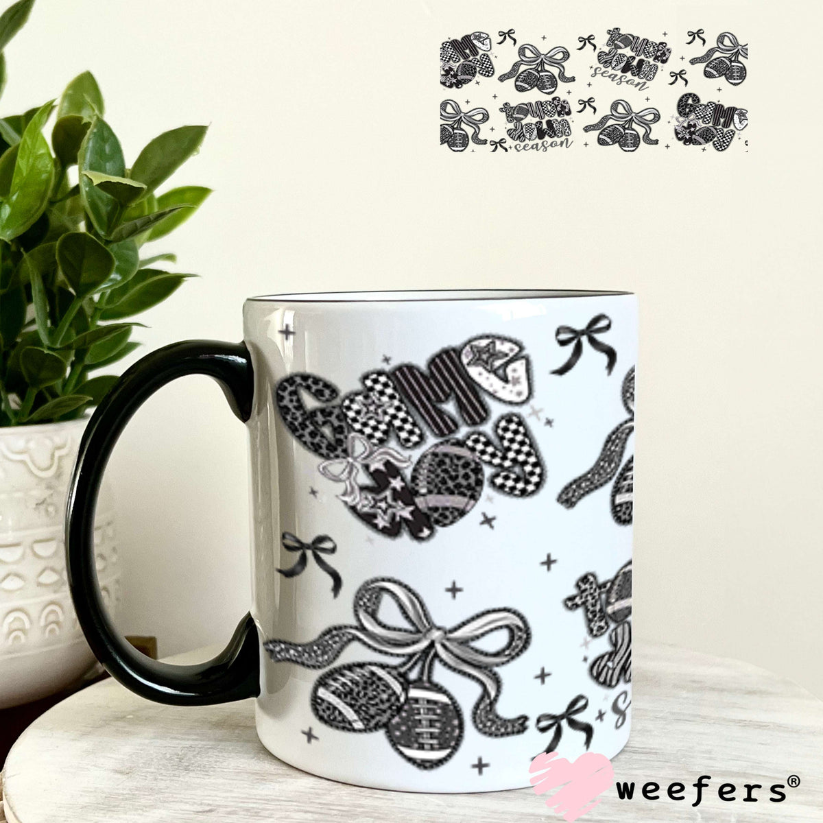 Game Day Black Lace UV DTF Cup Wrap - Weefers Exclusive 11oz Coffee Mug Cup Wrap Weefers