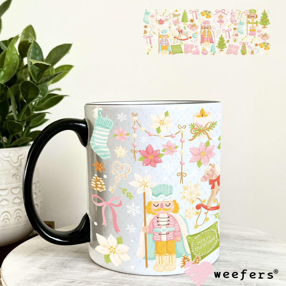 Pastel Christmas Nutcrackers UV DTF Cup Wrap 11oz Coffee Mug Weefers