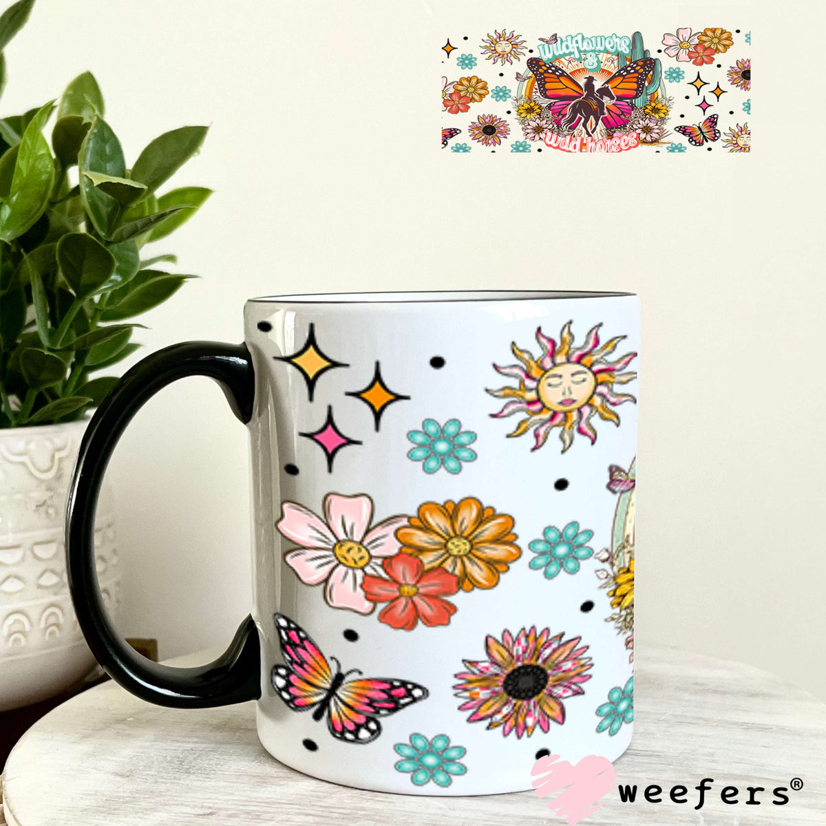 Wild Flowers and Wild Horses UV DTF Cup Wrap - Weefers Exclusive 11oz Coffee Mug Cup Wrap Weefers