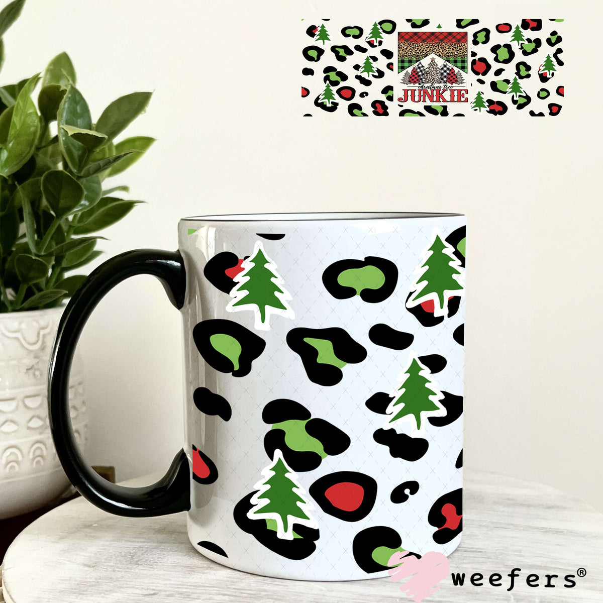 Christmas Tree Junkie UV DTF Cup Wrap 11oz Coffee Mug Weefers